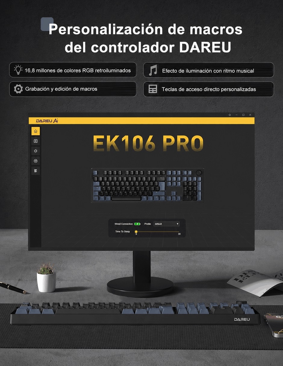 Bluetooth ASERTY español con interruptor Híbrido DAREU EK106 PRO