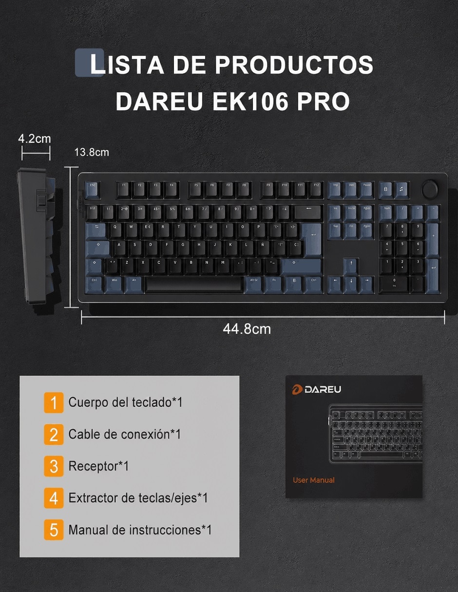 Bluetooth ASERTY español con interruptor Híbrido DAREU EK106 PRO